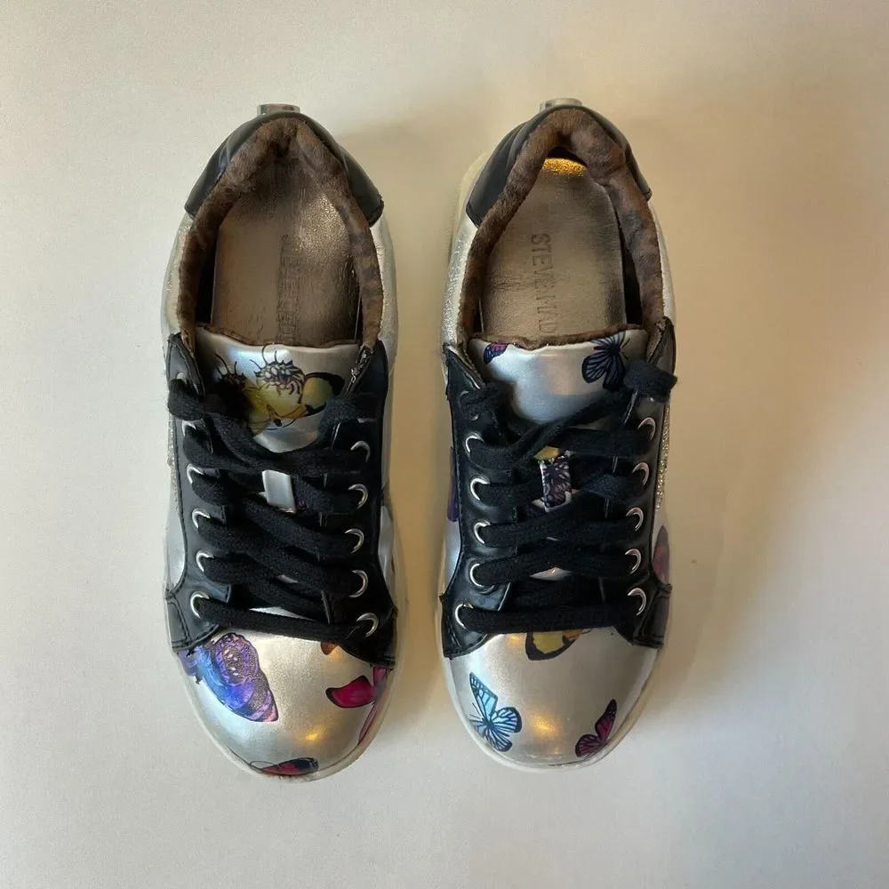 Steve Madden JWINGS Sneakers Silver Multicolor Girls Size 13 Glitter‎ Butterfly